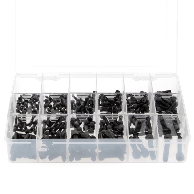 Pack of 255 Assorted Hex Socket Round Head Screws, Black 8.8 Steel, DIN 912