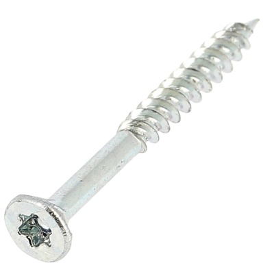 Wood and Chipboard Screw, Countersunk Torx Head, White Zinc Steel
